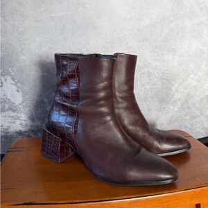 Seychelles Burgundy Ankle Boots with Red Croc Accents